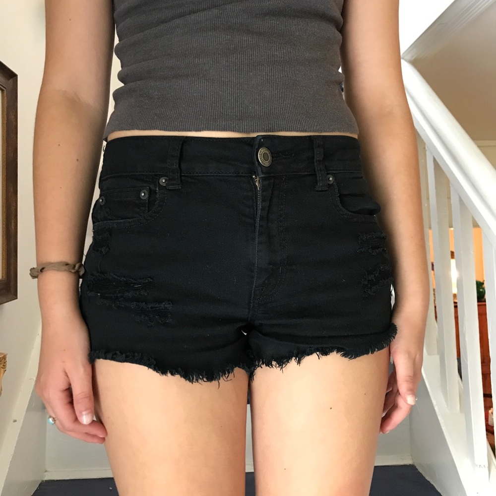 american eagle black jean shorts